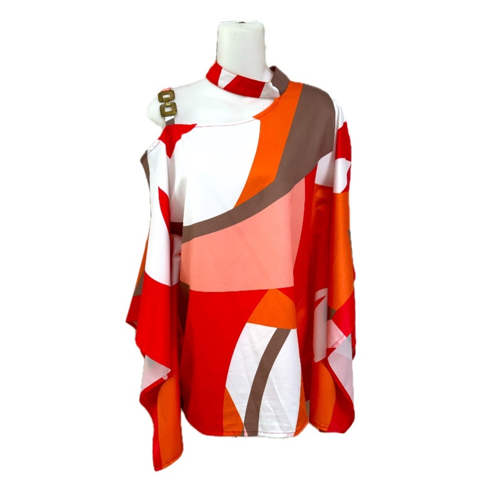 3/$25💥 Bright & Beautiful One Shoulder Top Blouse Sz L Bin S